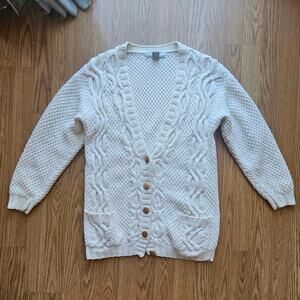 90s Cream Cable Knit Oversized Cardigan – Petite Small